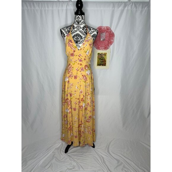 NWT Lulus Orange Floral Print Halter Maxi Dress Size M - Picture 4 of 11